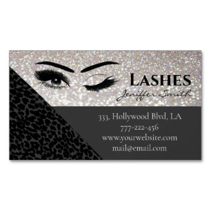 Professional chic leopard glittery lashes makeup 	Magnetic business card