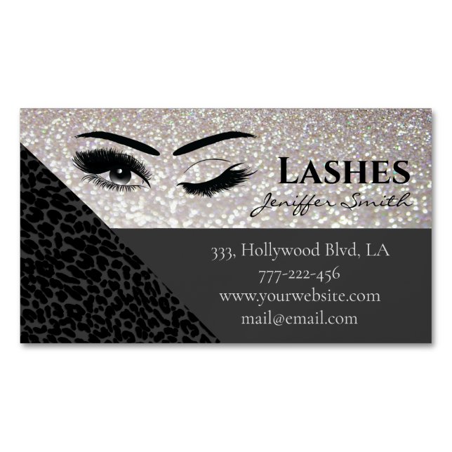 Professional chic leopard glittery lashes makeup 	Magnetic business card (Front)