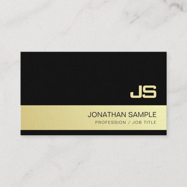 Professional Chic Monogram Black Gold Design Luxe Business Card (Front)