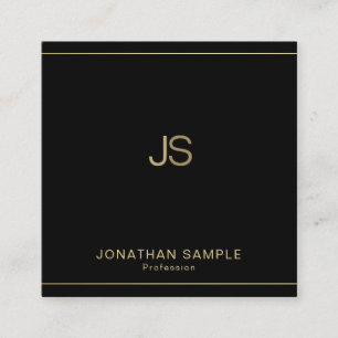 Professional Chic Monogram Elegant Black Gold Luxe Square Business Card