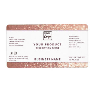 Professional chic rose gold glitter product label