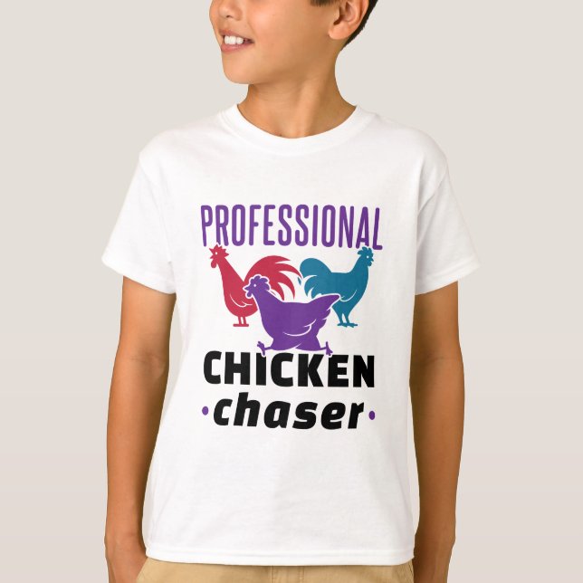 Professional Chicken Chaser Colourful Chickens T-Shirt (Front)