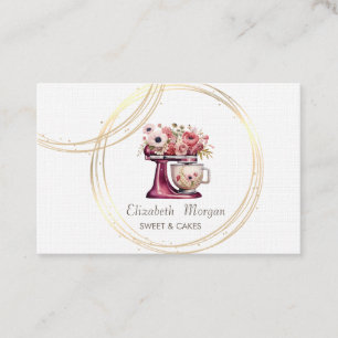 Professional Circles Floral Red Cake Mixer Business Card