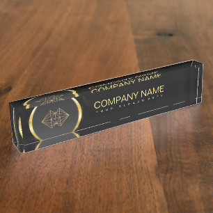 Professional Classic Elegant Black Gold Nameplate