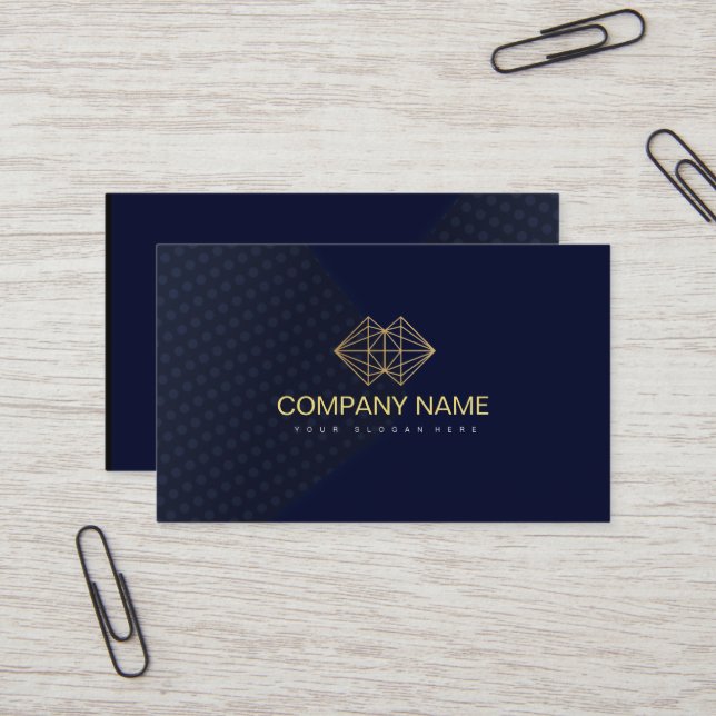  Professional Classic Elegant Blue Gold  Business Card (Front/Back In Situ)