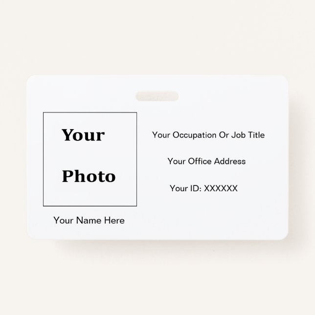Professional Classic MInimal Photo Black White ID Badge (Front)