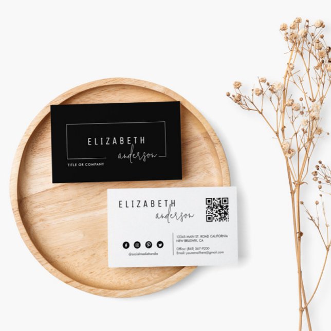 Professional Classic QR Code Black White Modern Business Card (Creator Uploaded)