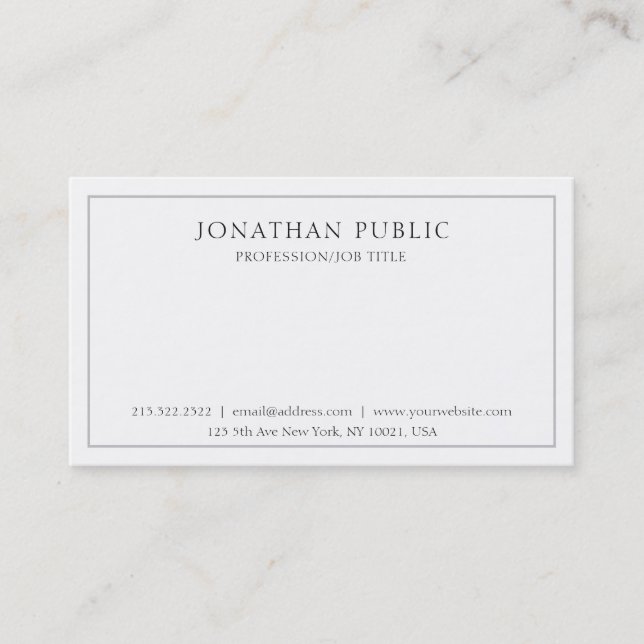 Professional Classic Simple Elegant White Grey Business Card (Front)