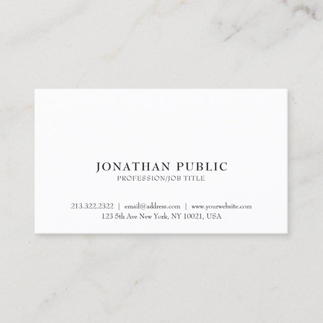 Professional Classic Sleek Elegant White Plain Business Card (Front)