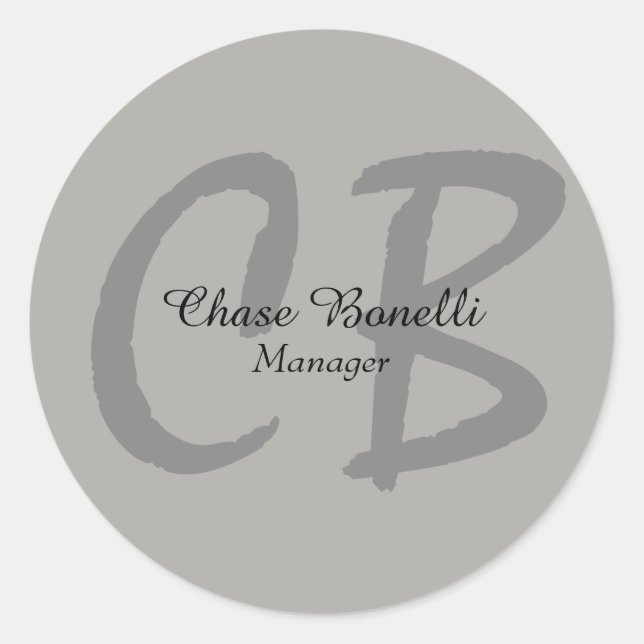 Professional Classical Grey Monogram Classic Round Sticker (Front)