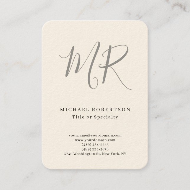 Professional Classical Monogram Minimalist Plain Business Card (Front)