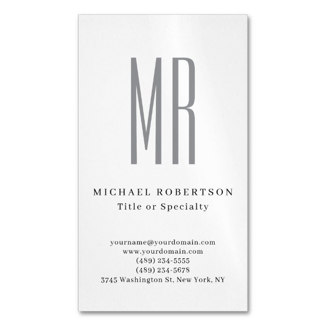 Professional Classical Monogram Minimalist Plain Magnetic Business Card (Front Vertical)