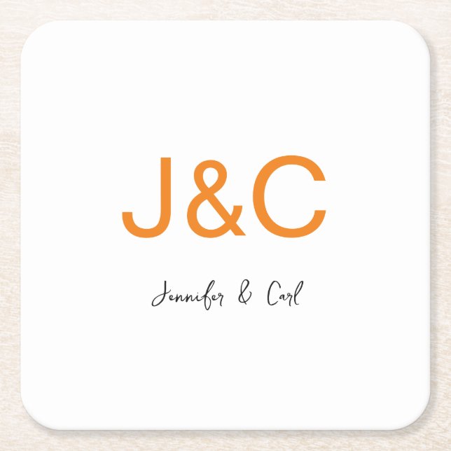 Professional Classical Monogram Minimalist Plain Square Paper Coaster (Front)