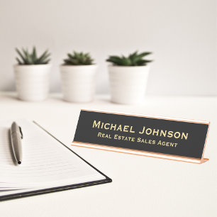 Professional Classy Modern Black Gold Office Title Desk Name Plate