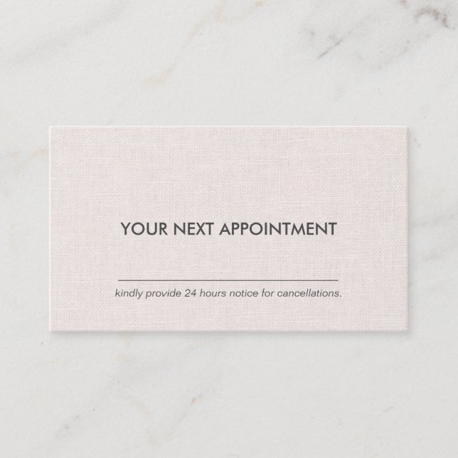 Professional Clean Layout Linen Appointment Business Card (Front)