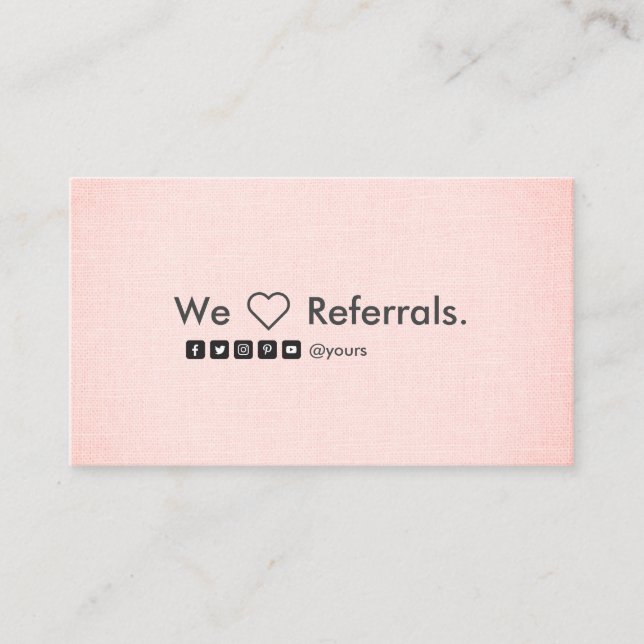 Professional Clean Minimalist Blush Linen Referral Business Card (Front)