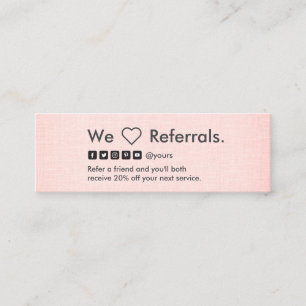 Professional Clean Minimalist Blush Linen Referral Mini Business Card