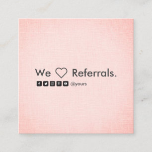 Professional Clean Minimalist Blush Linen Referral Square Business Card