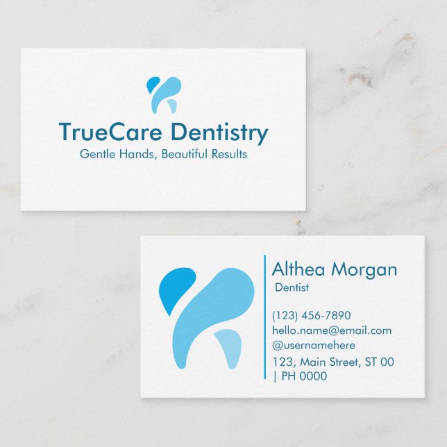 Professional Clean Modern White Blue Colour Dentis Business Card (Front/Back)