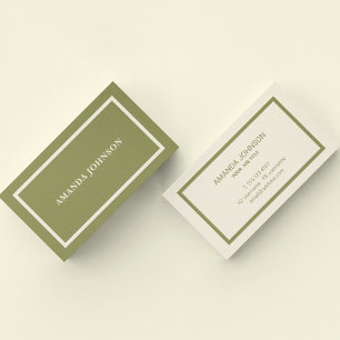Professional Clean Sage Green Border Typography Business Card