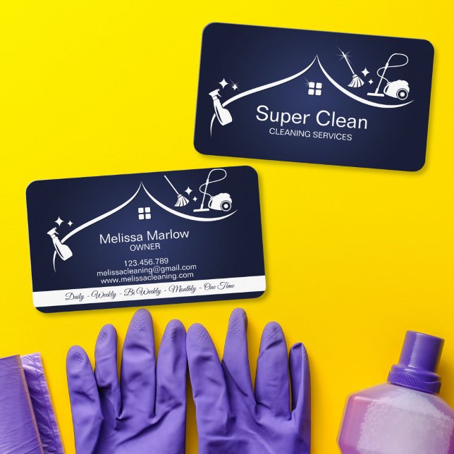 Professional Cleaning House Services Business Card (residential and commercial cleaning services business card with cleaning logo)