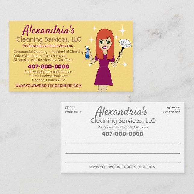 Professional Cleaning/Janitorial Housekeeping Business Card (Front/Back)