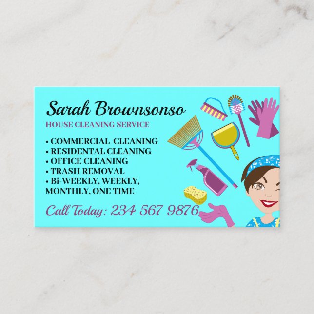 Professional Cleaning/Janitorial Housekeeping Business Card (Front)