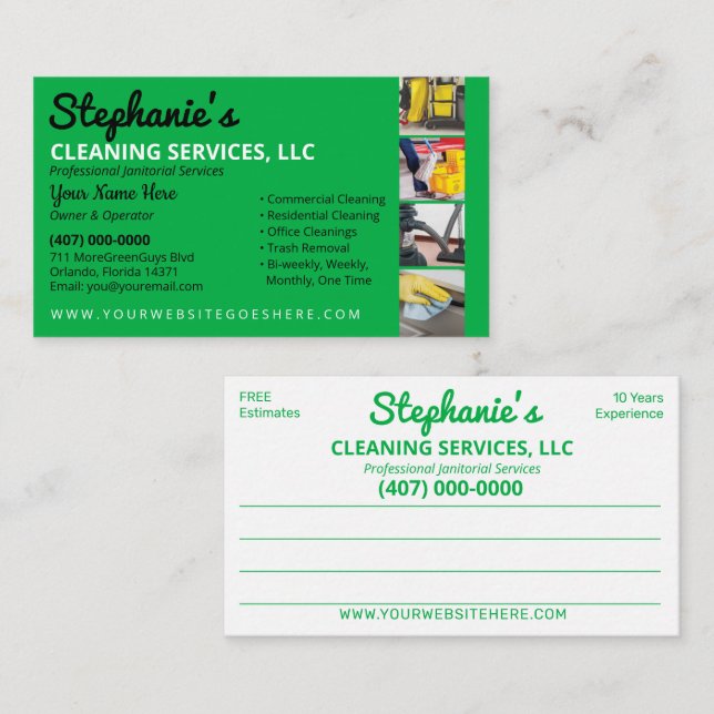 Professional Cleaning/Janitorial Housekeeping Serv Business Card (Front/Back)