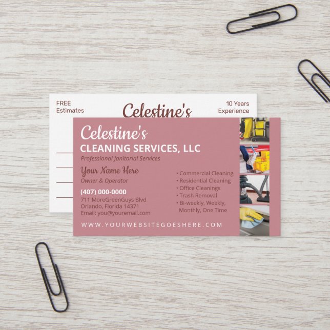 Professional Cleaning/Janitorial Housekeeping Serv Business Card (Front/Back In Situ)