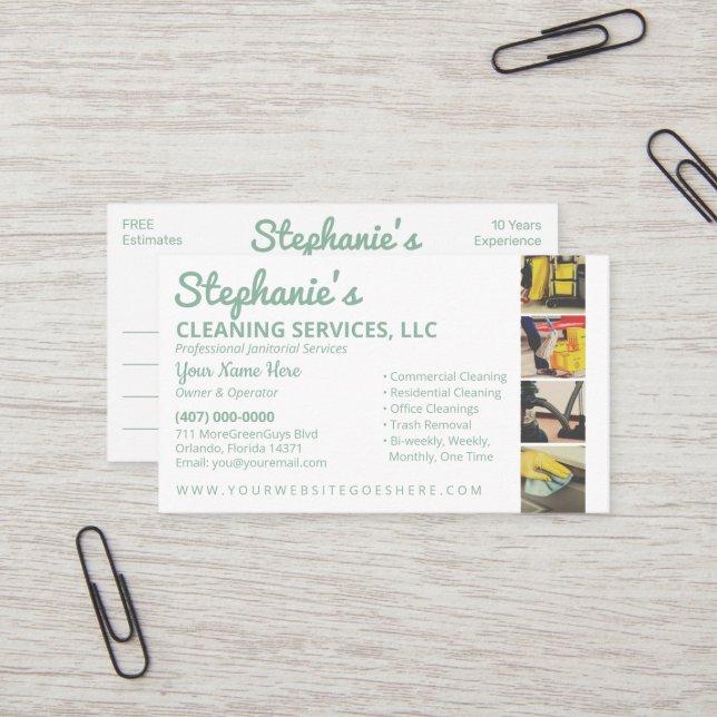 Professional Cleaning/Janitorial Housekeeping Serv Business Card (Front/Back In Situ)