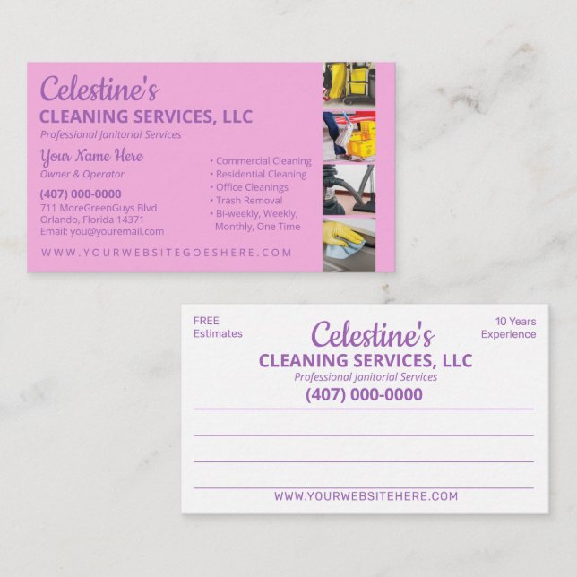 Professional Cleaning/Janitorial Housekeeping Serv Business Card (Front/Back)