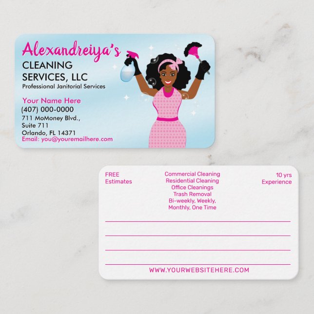 Professional Cleaning/Janitorial Housekeeping Serv Business Card (Front/Back)