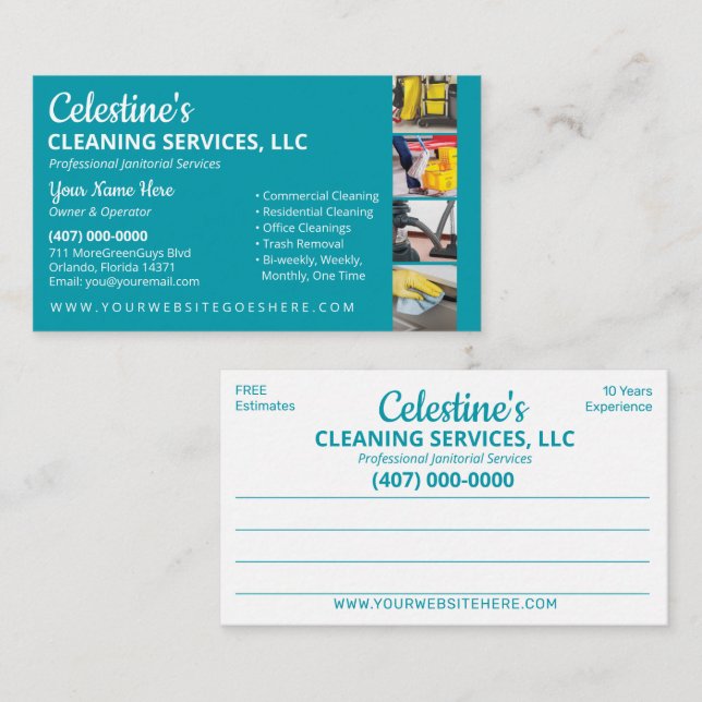 Professional Cleaning/Janitorial Housekeeping Serv Business Card (Front/Back)