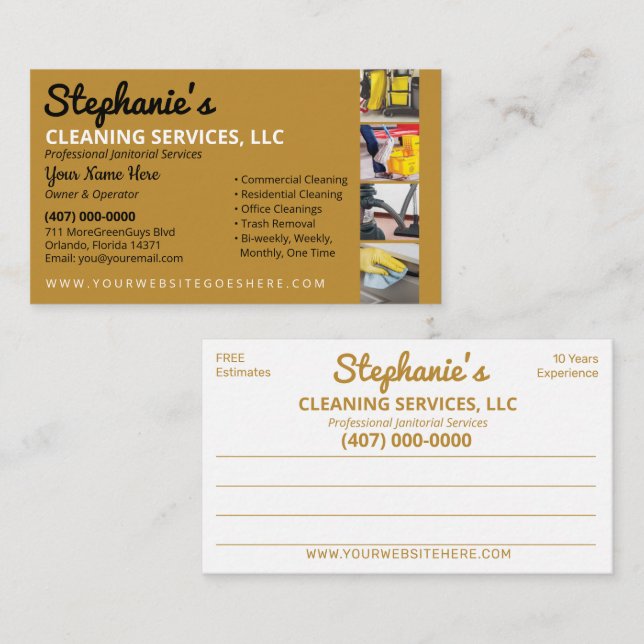 Professional Cleaning/Janitorial Housekeeping Serv Business Card (Front/Back)