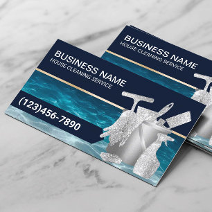 Professional Cleaning Service Blue Housekeeping Business Card