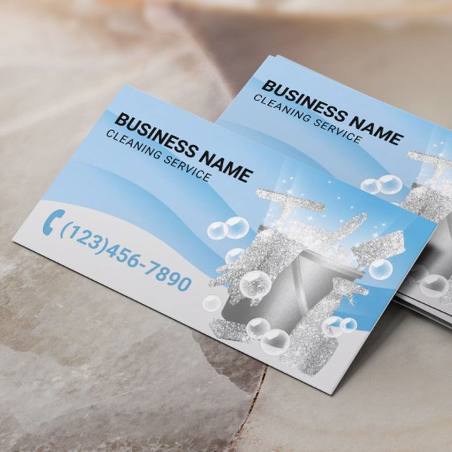 Professional Cleaning Service Modern Blue Curves Business Card (Creator Uploaded)