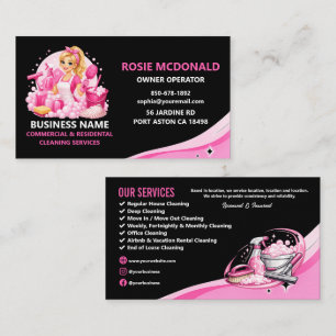 Professional Cleaning Service Pink and Black Business Card