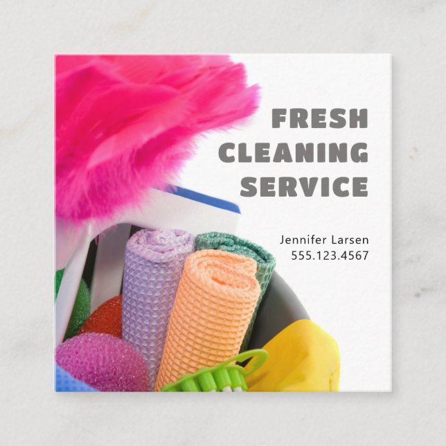 Professional Cleaning Service Supplies Square Business Card (Front)
