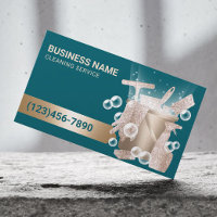 Professional Cleaning Service Teal & Gold Bubbles