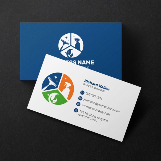 Professional Cleaning Services Cleaning House Blue Business Card (Creator Uploaded)