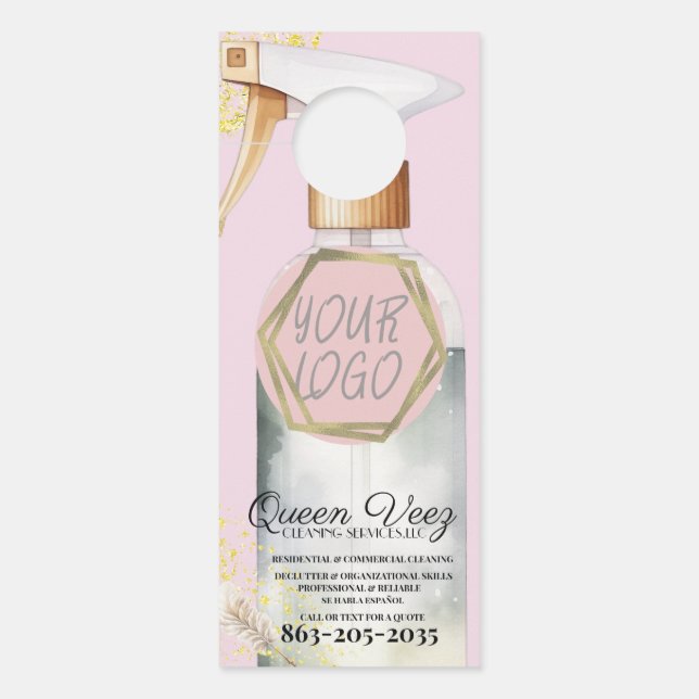 Professional Cleaning Services Girly Waterbottle Door Hanger (Front)