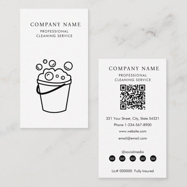 Professional Cleaning Services Logo Modern White Business Card (Front/Back)