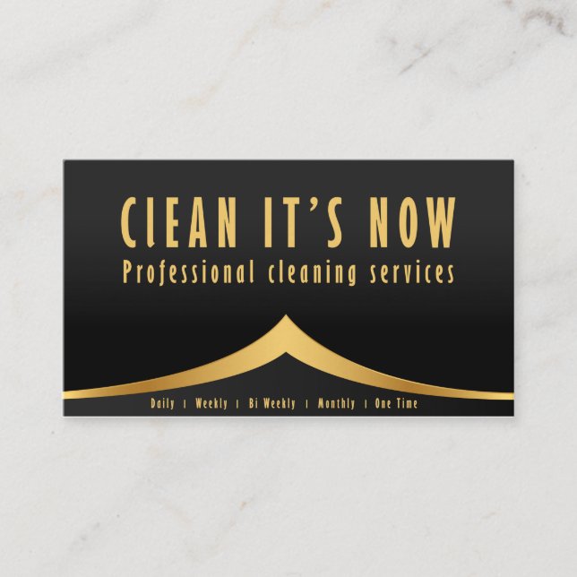 professional cleaning services maid gold and black business card (Front)