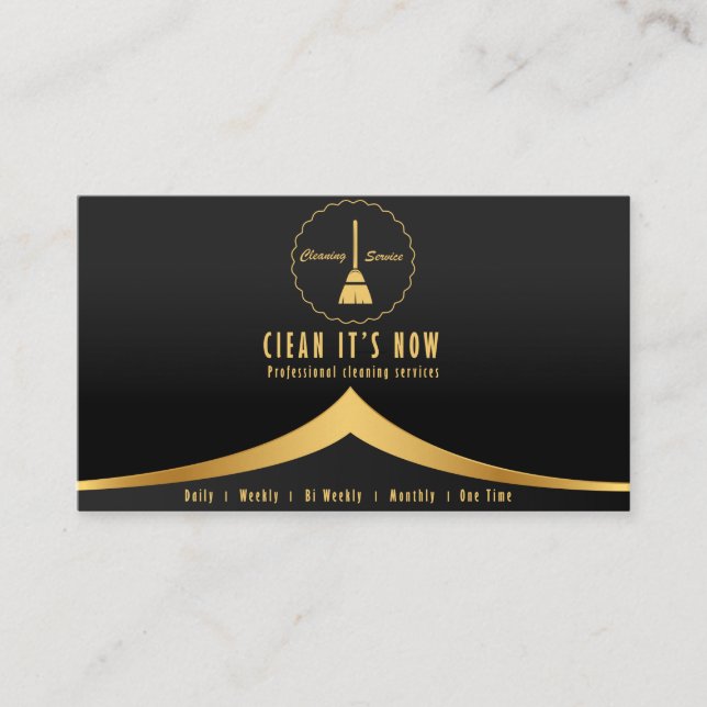 professional cleaning services maid gold and black business card (Front)