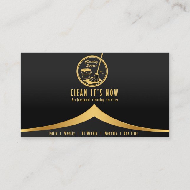professional cleaning services maid gold and black business card (Front)