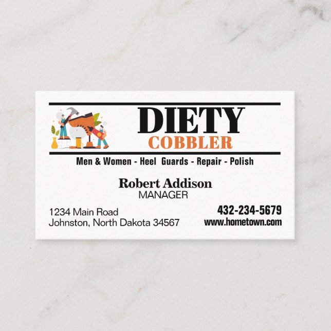 Professional Cobbler Shoe Repair Business Card (Front)