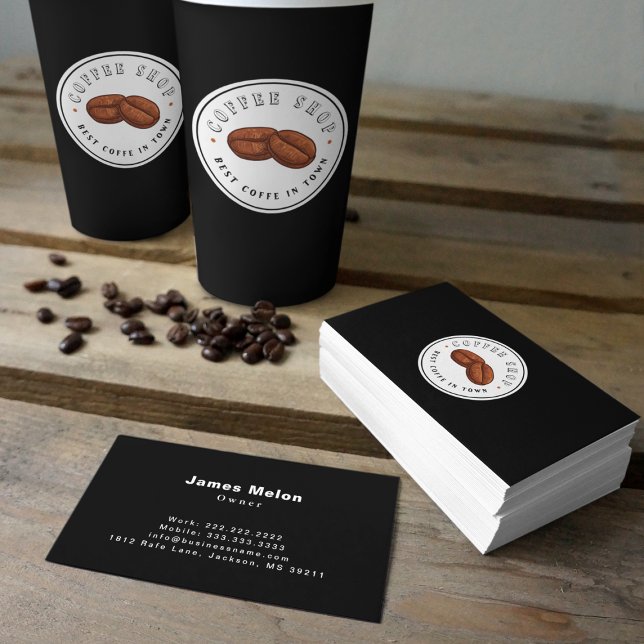 Professional Coffee Shop Logo Barista Black White  Business Card (Creator Uploaded)
