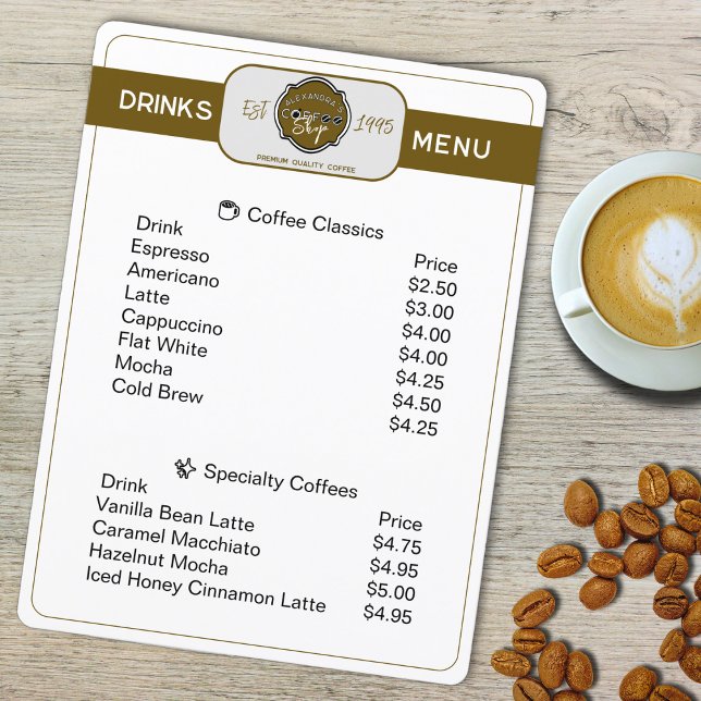 Professional Coffee Shop Personalised  Drinks Menu (Creator Uploaded)