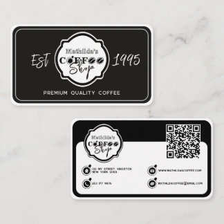 Professional Coffee Shop Personalised Logo Black  Business Card