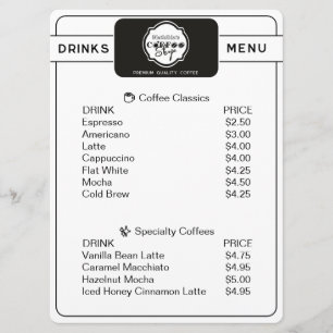 Professional Coffee Shop Personalized Drinks Menu